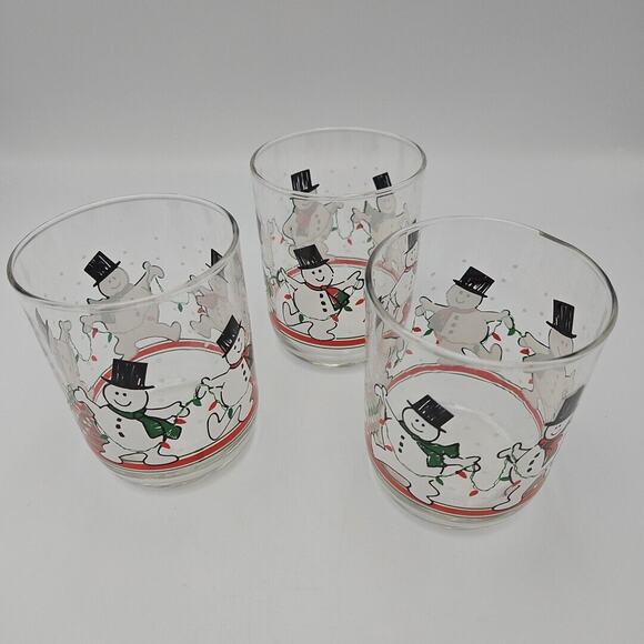 3 VTG Libbey Dancing Snowman Lowball Glasses. EUC Free Shipping - Picture 3 of 4